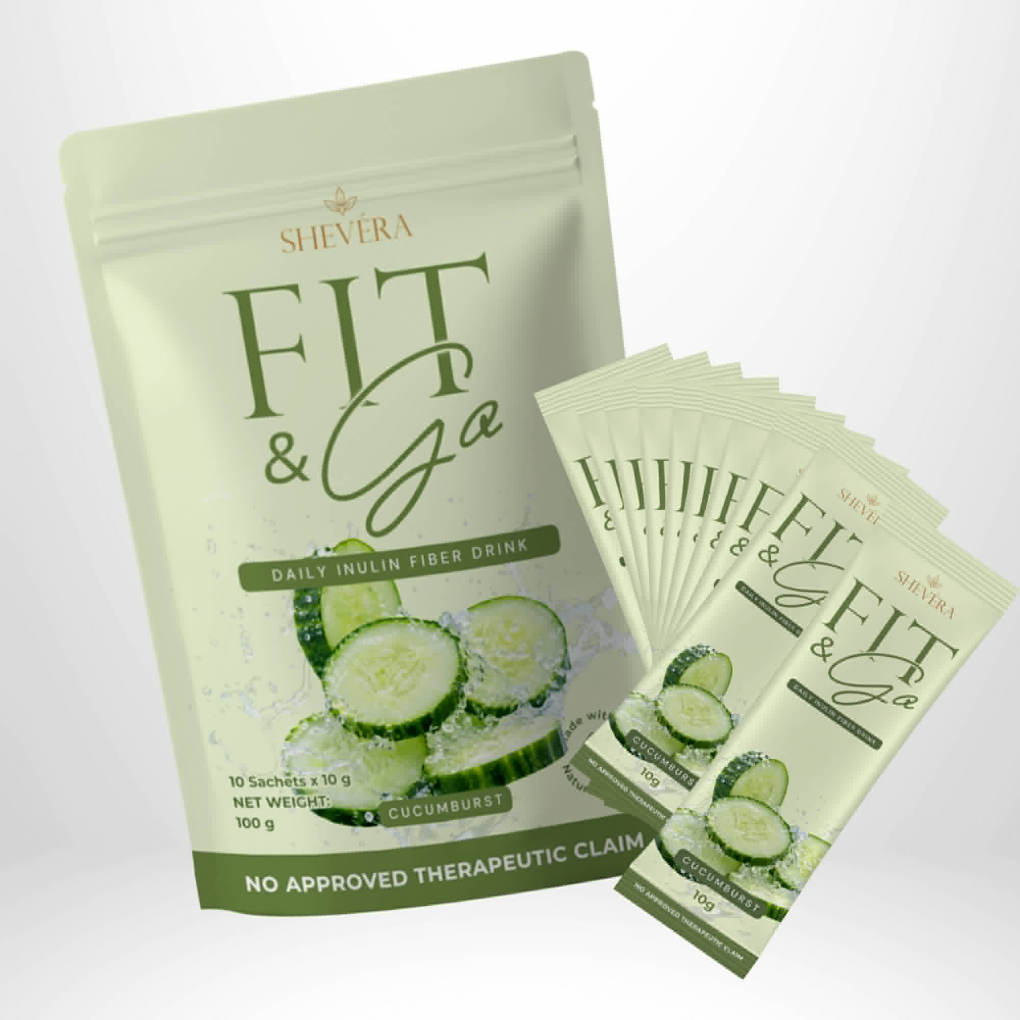 Cucumburst Fit & Go pouch beside a prepared cucumber drink
